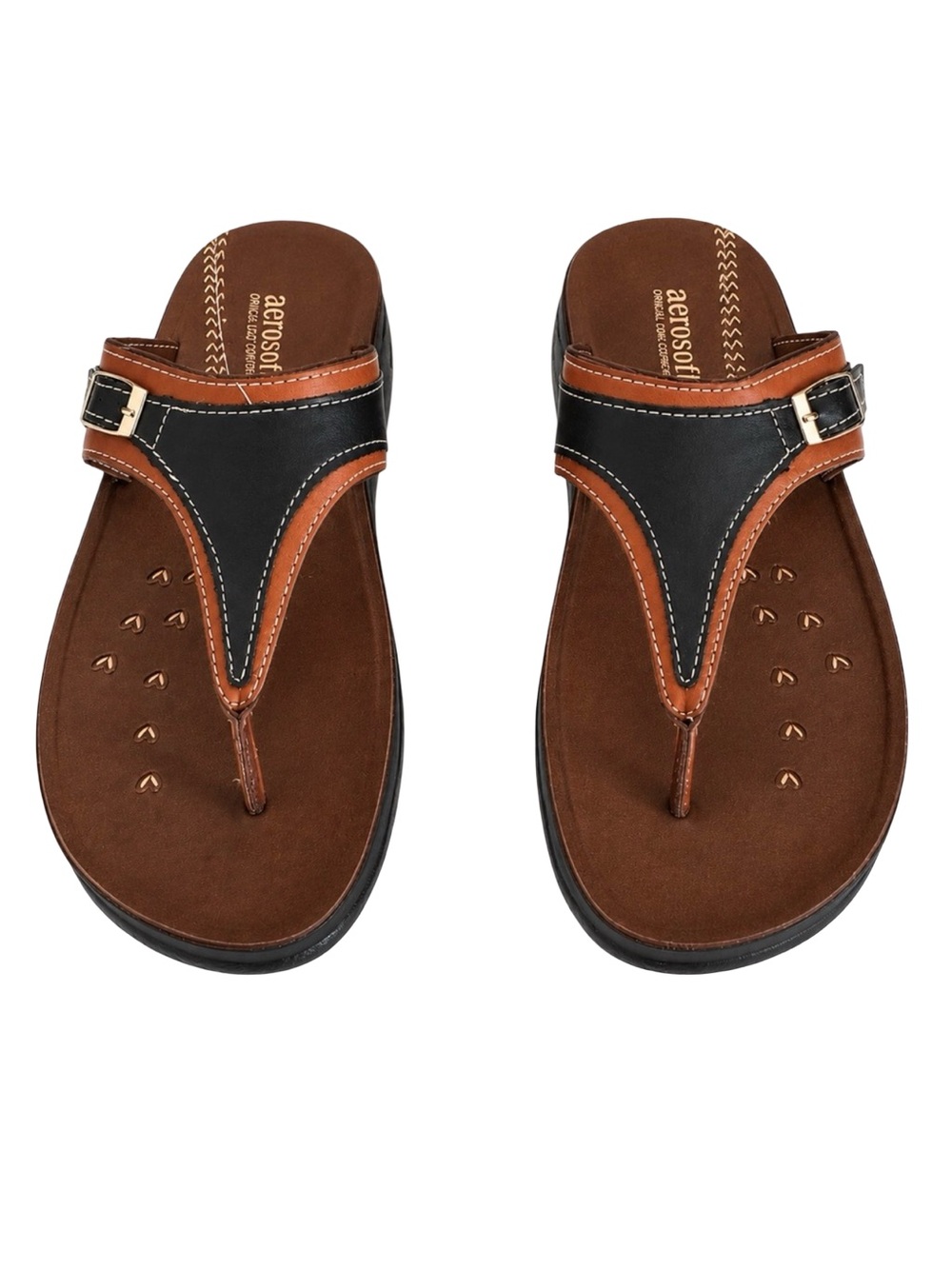 Aerosoles Womens Slip-On Sandals Size 7 Brown & Black Faux Leather Thong Style